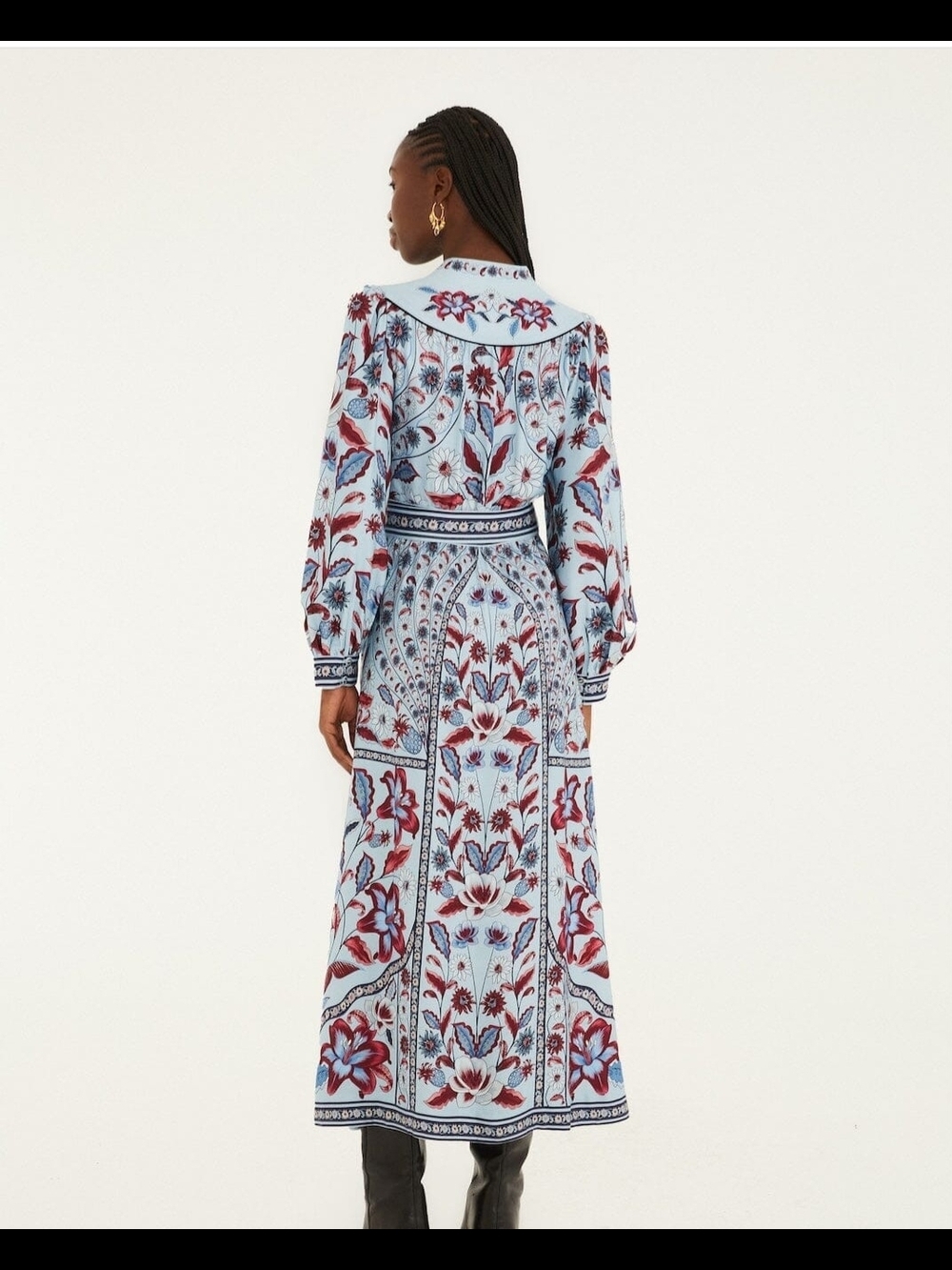 FARM Rio Powder Blue and Burgundy Floral Long-Sleeve Midi Dress - Picture 2 of 3